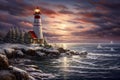 Cold Lighthouse winter. Generate Ai Royalty Free Stock Photo