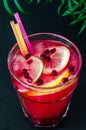 Cold limonade with garnet seeds and slices of citruses