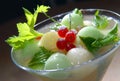 Cold melon soup with red currant