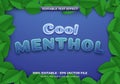 Cold menthol text effect with mint leaves on blue background. Editable mint text effect for fresh and cold products