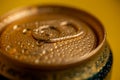 cold metal soda can with condensation drops