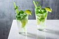 Cold Mojito Cocktails with Mint and Lime on Bar