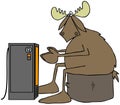 Cold moose warming by an electric heater