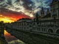 Cold morning sunrise in the heart of Ljubljana