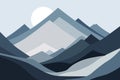 Cold mountains flat illustration. Abstract simple landscape. Blue and gray hills