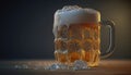 Cold mug of beer on wooden table, Generative Ai Royalty Free Stock Photo