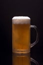 Cold mug with blonde beer on dark background Royalty Free Stock Photo