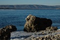 Cold November sun on the rocky bank of the Volga river Royalty Free Stock Photo