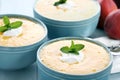 COLD PEACH SOUP WITH VANILLA SOUR CREAM Royalty Free Stock Photo