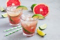 Cold pink cocktail with fresh grapefruit, lime, copy space Royalty Free Stock Photo