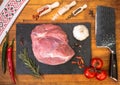 Cold platter of fresh meat on wooden table