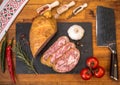 Cold platter of traditional sausage on wooden table Royalty Free Stock Photo