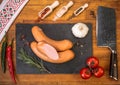 Cold platter of wurst on wooden table