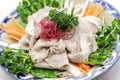 Cold pork salad, japanese summer cuisine