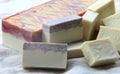 Cold process soaps on linen background