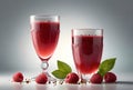 cold raspberries juice in a glass, isolated on grey background Royalty Free Stock Photo
