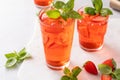 Cold and refreshing strawberry basil cocktail, spring or summer cocktail or mocktail