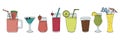 Cold refreshment summer drink. Set of smoothies in different cups