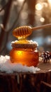 Cold remedy Honey jar, a comforting solution for winter ailments Royalty Free Stock Photo