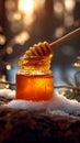 Cold remedy Honey jar, a comforting solution for winter ailments Royalty Free Stock Photo