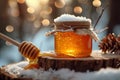 Cold remedy Honey jar, a comforting solution for winter ailments Royalty Free Stock Photo