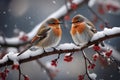 Cold resilience winter birds perch, resilient in the snowy ecosystem