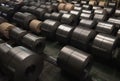 Cold rolled steel coil at storage area in steel industry Royalty Free Stock Photo