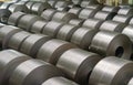 Cold rolled steel coil at storage area in steel industry Royalty Free Stock Photo