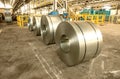 Cold rolled steel coils in storage area ready to feed to machine Royalty Free Stock Photo