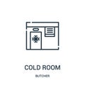 cold room icon vector from butcher collection. Thin line cold room outline icon vector illustration. Linear symbol for use on web