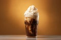 Cold root beer float with vanilla ice cream on an orange background. Generative AI Royalty Free Stock Photo