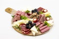 Cold Smoked Meat Plate, antipasto set platter wooden plate Royalty Free Stock Photo