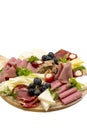 Cold Smoked Meat Plate, antipasto set platter wooden plate Royalty Free Stock Photo