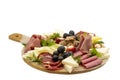 Cold Smoked Meat Plate, antipasto set platter wooden plate Royalty Free Stock Photo