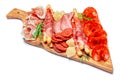 Cold smoked meat plate with pork chops, prosciutto, salami and bread sticks Royalty Free Stock Photo