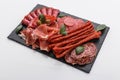 Cold smoked meat plate on a white background Royalty Free Stock Photo