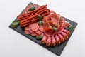 Cold smoked meat plate on a white background Royalty Free Stock Photo