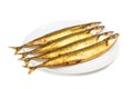 Cold smoked saury on plate Royalty Free Stock Photo