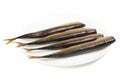 Cold smoked saury on plate Royalty Free Stock Photo