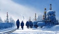 Cold snowy Russian Siberia.Gas and oil rigs