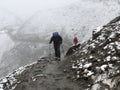 Cold snowy weather on way to Thorong La Pass, Nepal Royalty Free Stock Photo