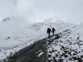 Cold snowy weather on way to Thorong La Pass, Nepal Royalty Free Stock Photo