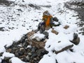 Cold snowy weather on way to Thorong La Pass, Nepal Royalty Free Stock Photo