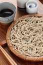 Cold soba buckwheat noodles with sake, japanese food