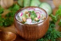 Cold soup Tarator with kefir, cucumber and radish