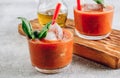 Cold Spanish tomato soup Gazpacho served with ice in glasses. Summer food concept Royalty Free Stock Photo