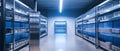 Cold storage facility showcasing organized shelving and modern design in a spacious, luminous environment Royalty Free Stock Photo