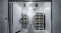 Cold Storage Room with Shelving Units Inside Royalty Free Stock Photo