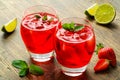 Cold strawberries drinks with strawberry slices Royalty Free Stock Photo