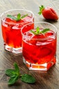 Cold strawberries drinks with strawberry slices Royalty Free Stock Photo